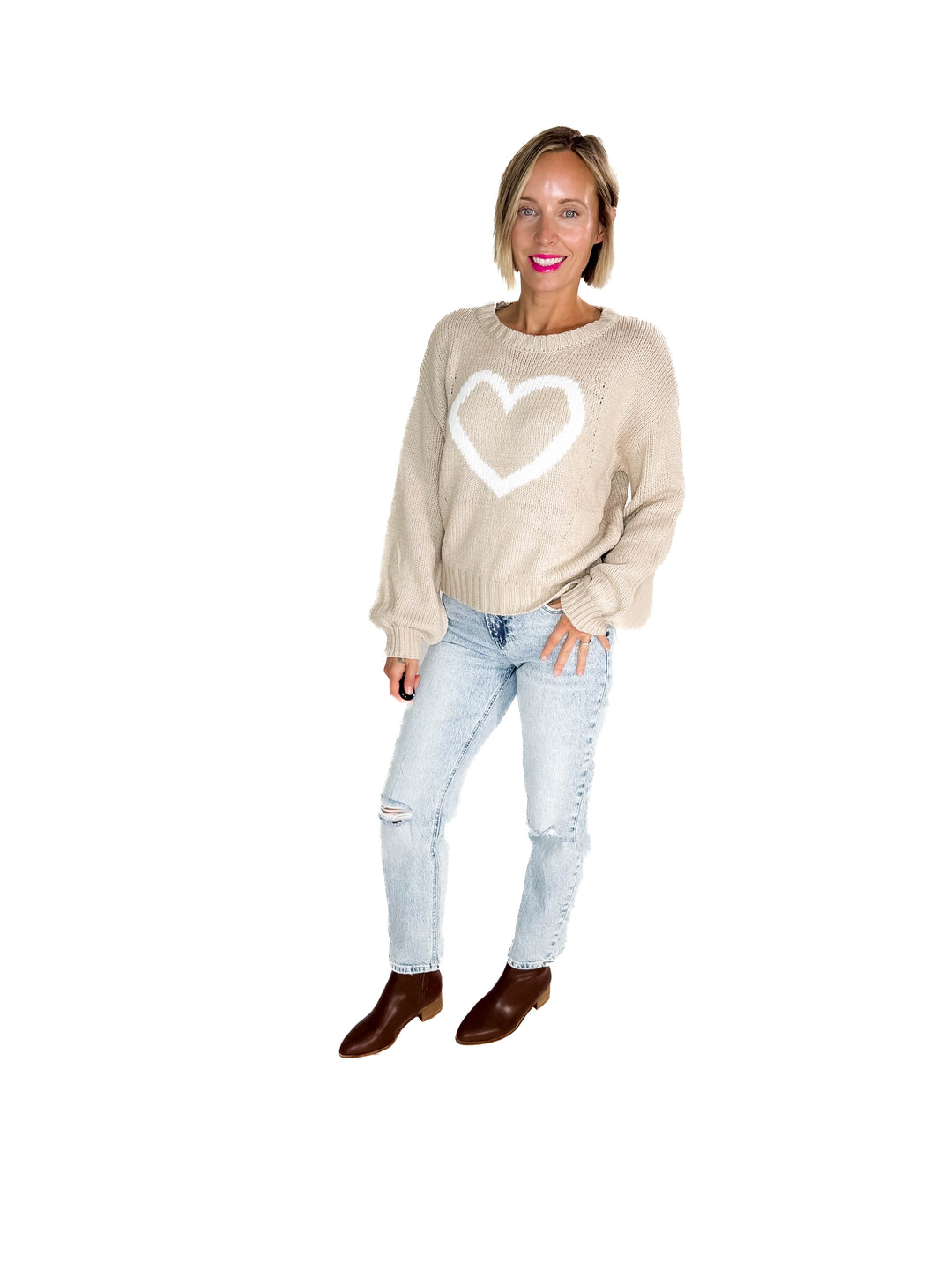 Vivienne Heart Sweater- BIEGE