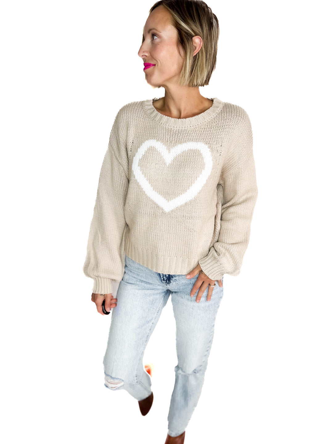Vivienne Heart Sweater- BIEGE
