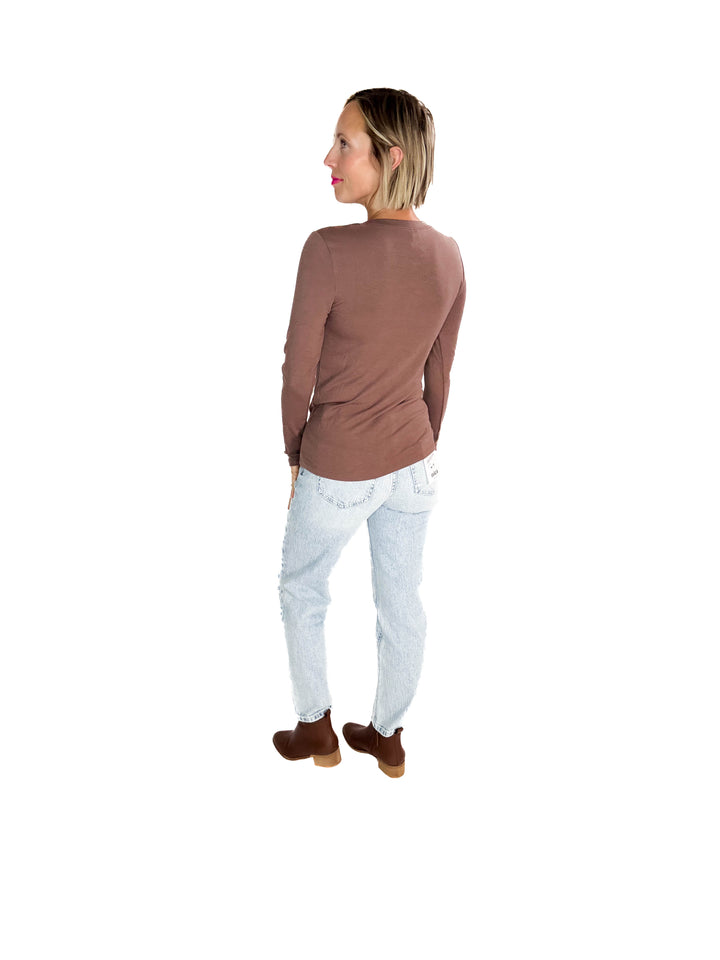 Reign Ultra Soft Basic Long Sleeve Henley- BROWN