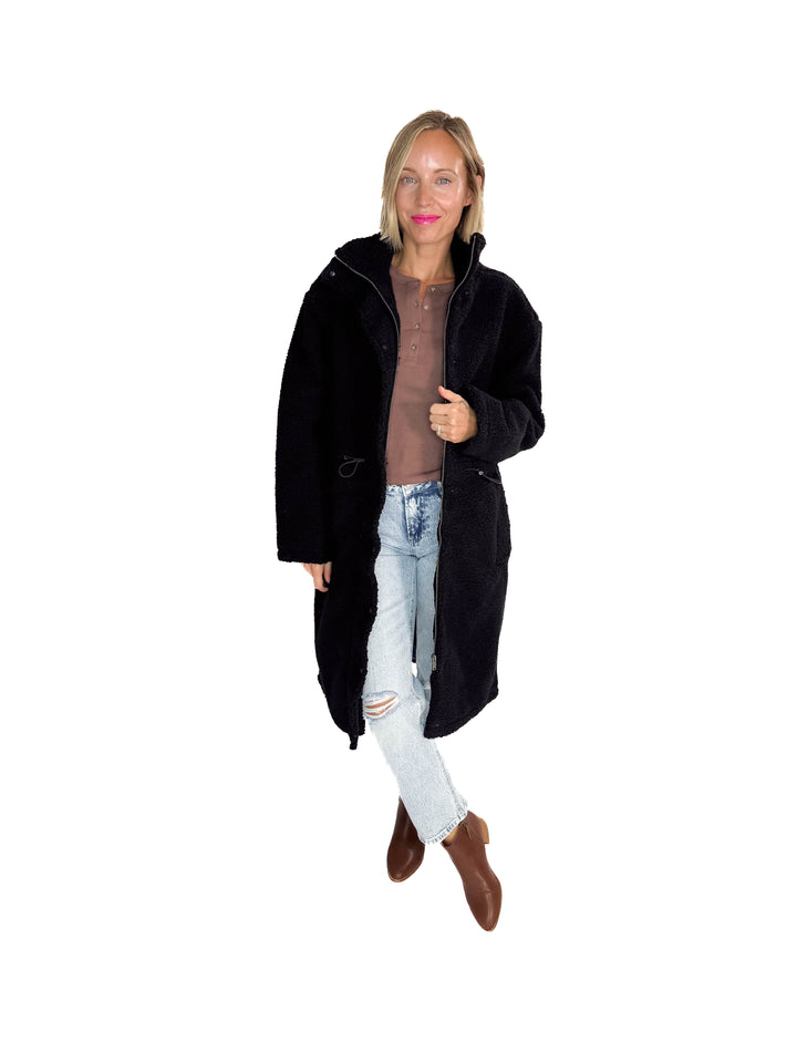 RD STYLE Mila Long Sherpa Coat- BLACK