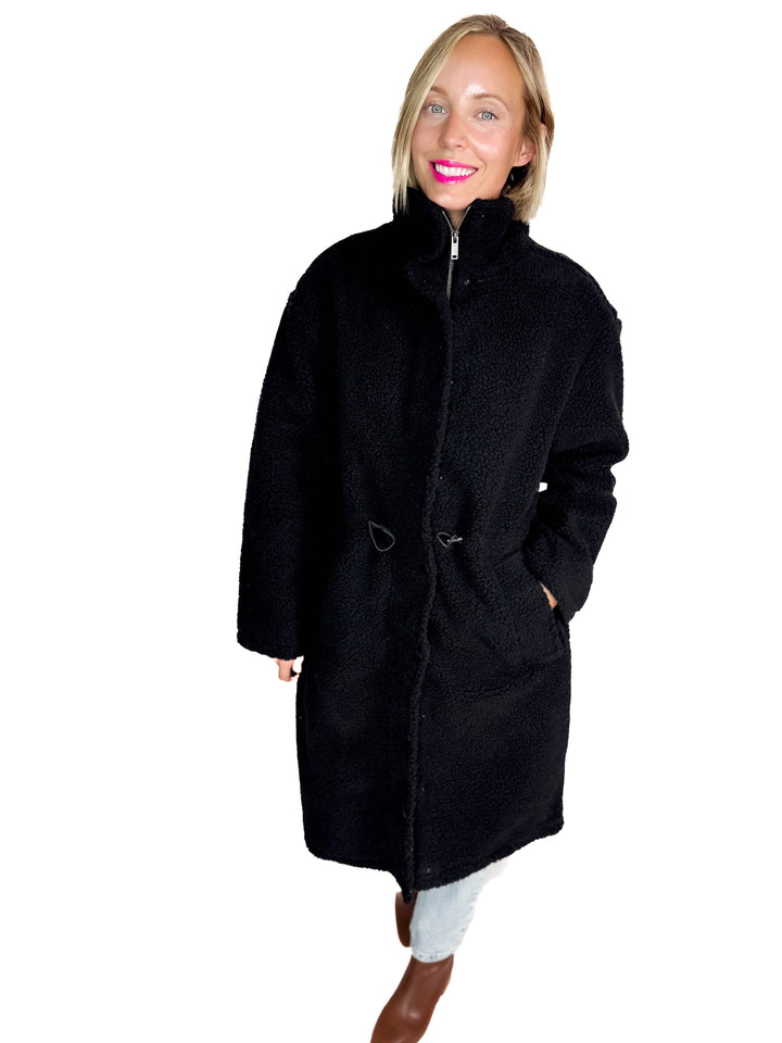 RD STYLE Mila Long Sherpa Coat- BLACK