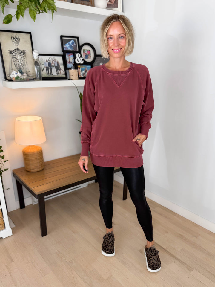 Juliet Washed Tunic Sweatshirt- RUST