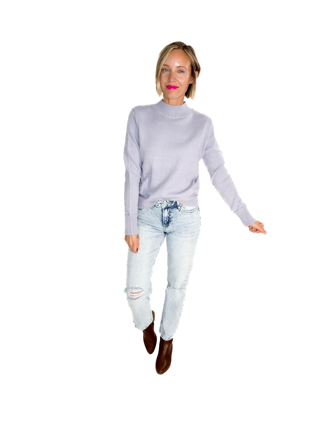 Susan Ultra Soft Mockneck Sweater- PEWTER