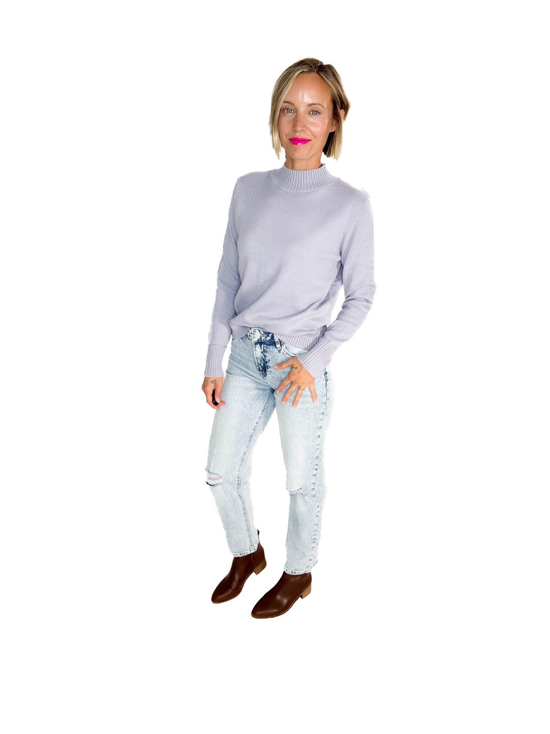 Susan Ultra Soft Mockneck Sweater- PEWTER