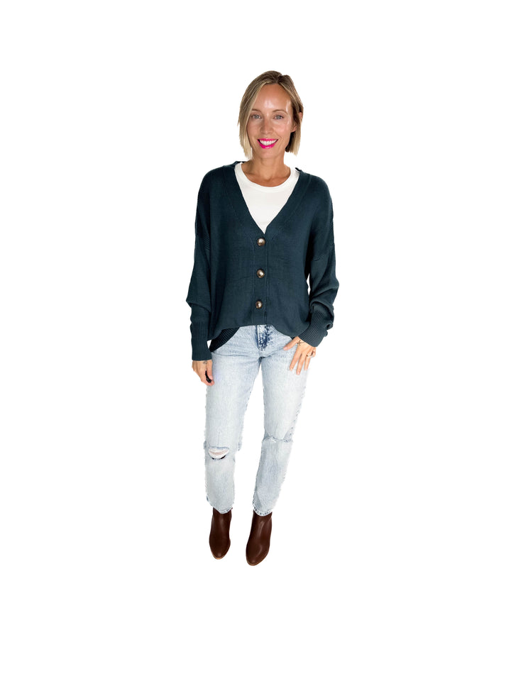 Oli Oversized Cotton Button Down Cardigan- DARK TEAL