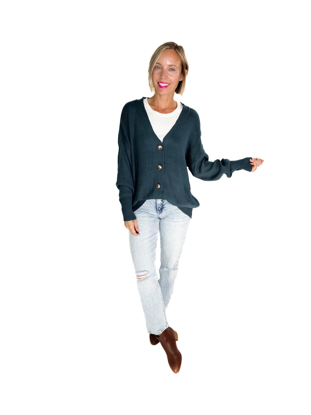 Oli Oversized Cotton Button Down Cardigan- DARK TEAL