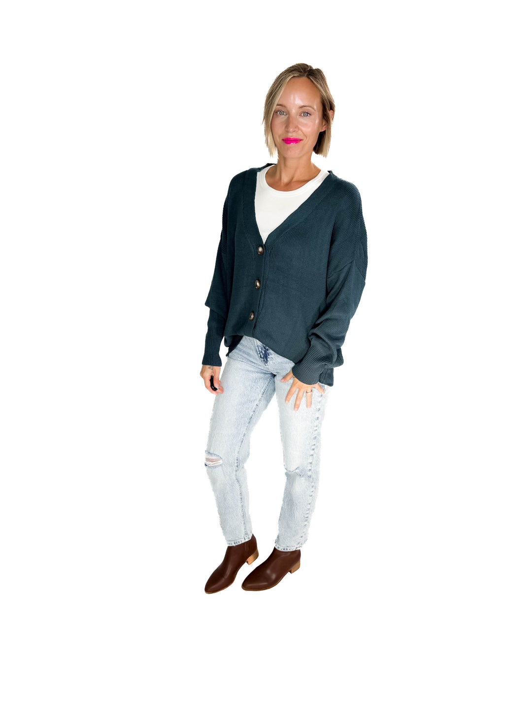 Oli Oversized Cotton Button Down Cardigan- DARK TEAL