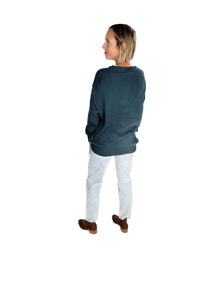 Oli Oversized Cotton Button Down Cardigan- DARK TEAL