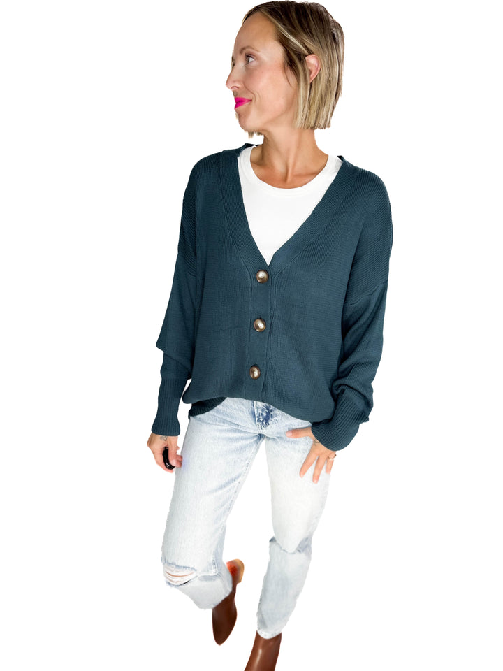 Oli Oversized Cotton Button Down Cardigan- DARK TEAL