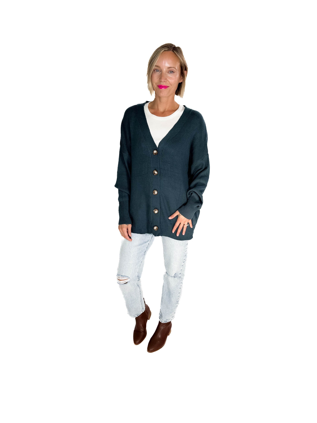 Oli Oversized Cotton Button Down Cardigan- DARK TEAL