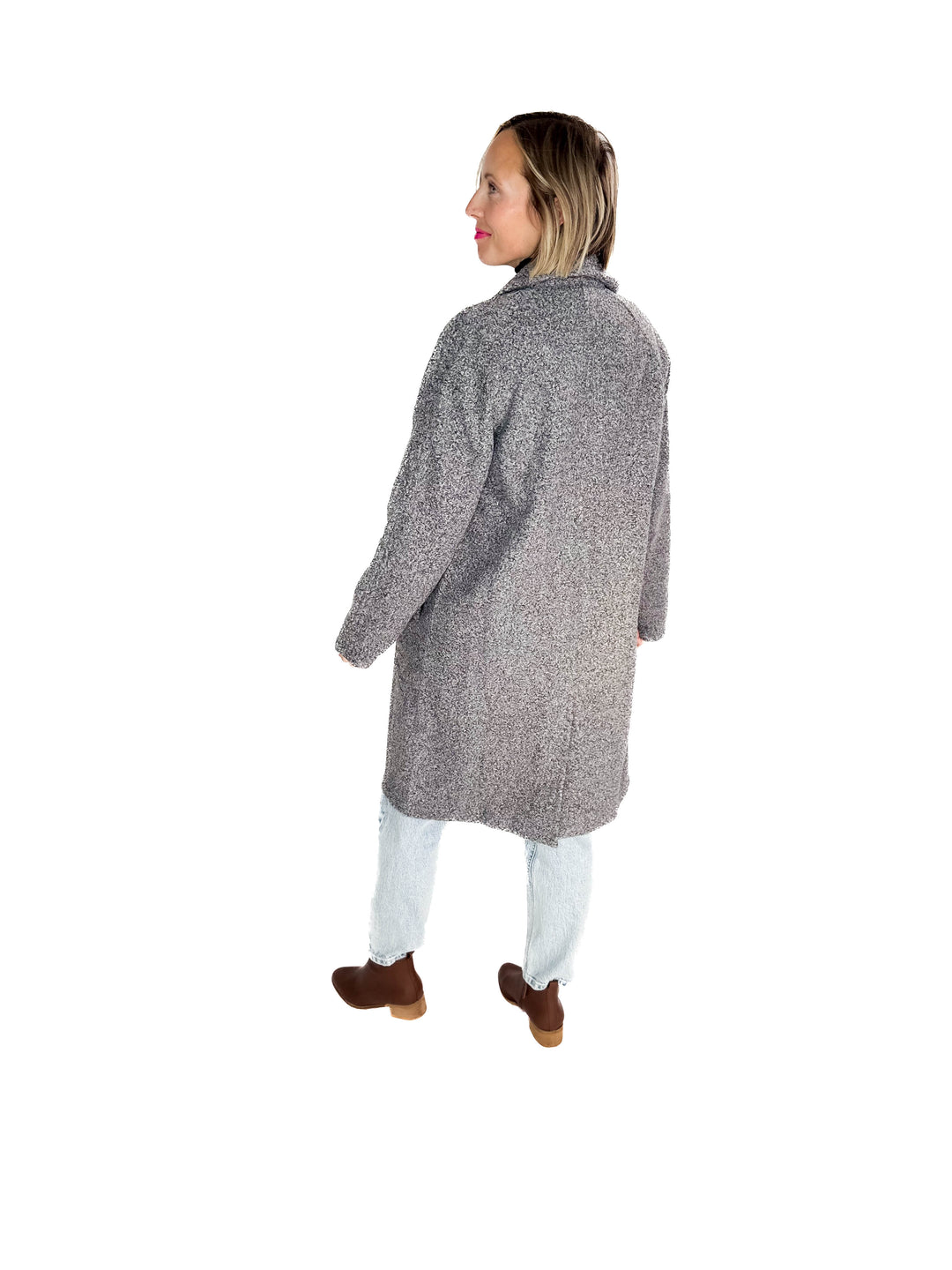 Frosty Boucle Long Button Coat- CHARCOAL