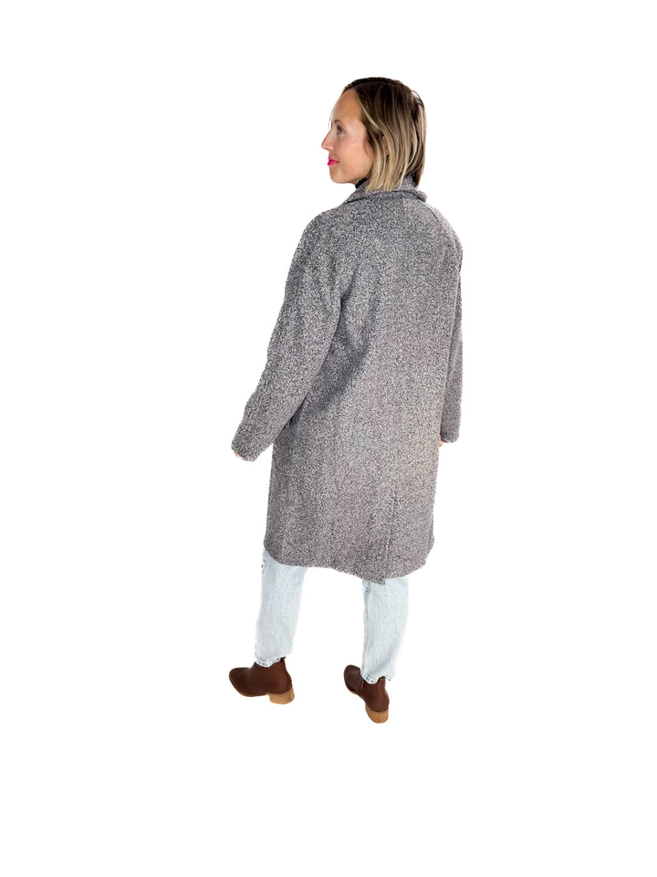 Frosty Boucle Long Button Coat- CHARCOAL