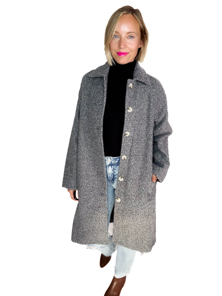 Frosty Boucle Long Button Coat- CHARCOAL