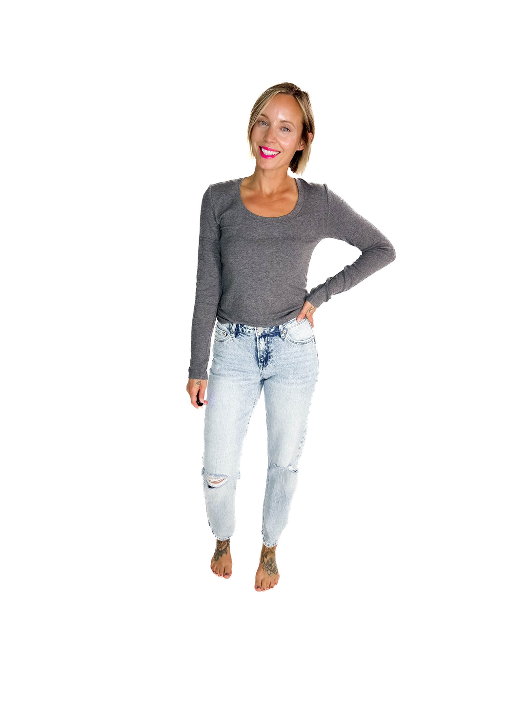 Bella Ultra Soft Classic Ribbed Scoop Neck- HEATHER GREY