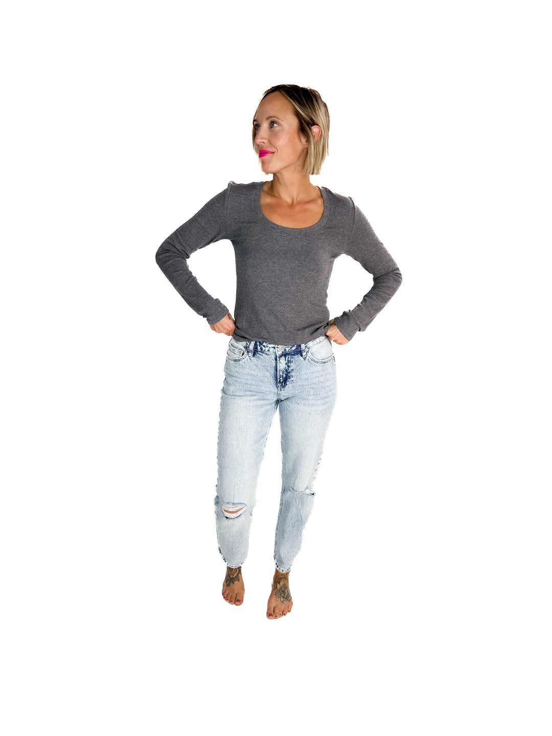 Bella Ultra Soft Classic Ribbed Scoop Neck- HEATHER GREY