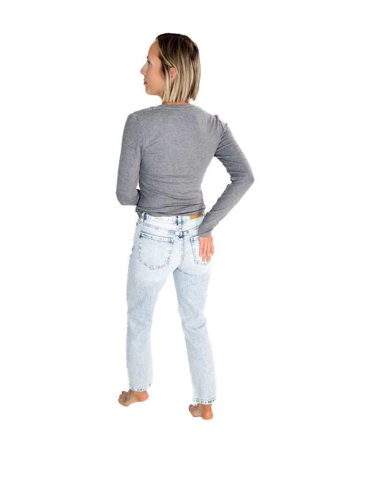 Bella Ultra Soft Classic Ribbed Scoop Neck- HEATHER GREY