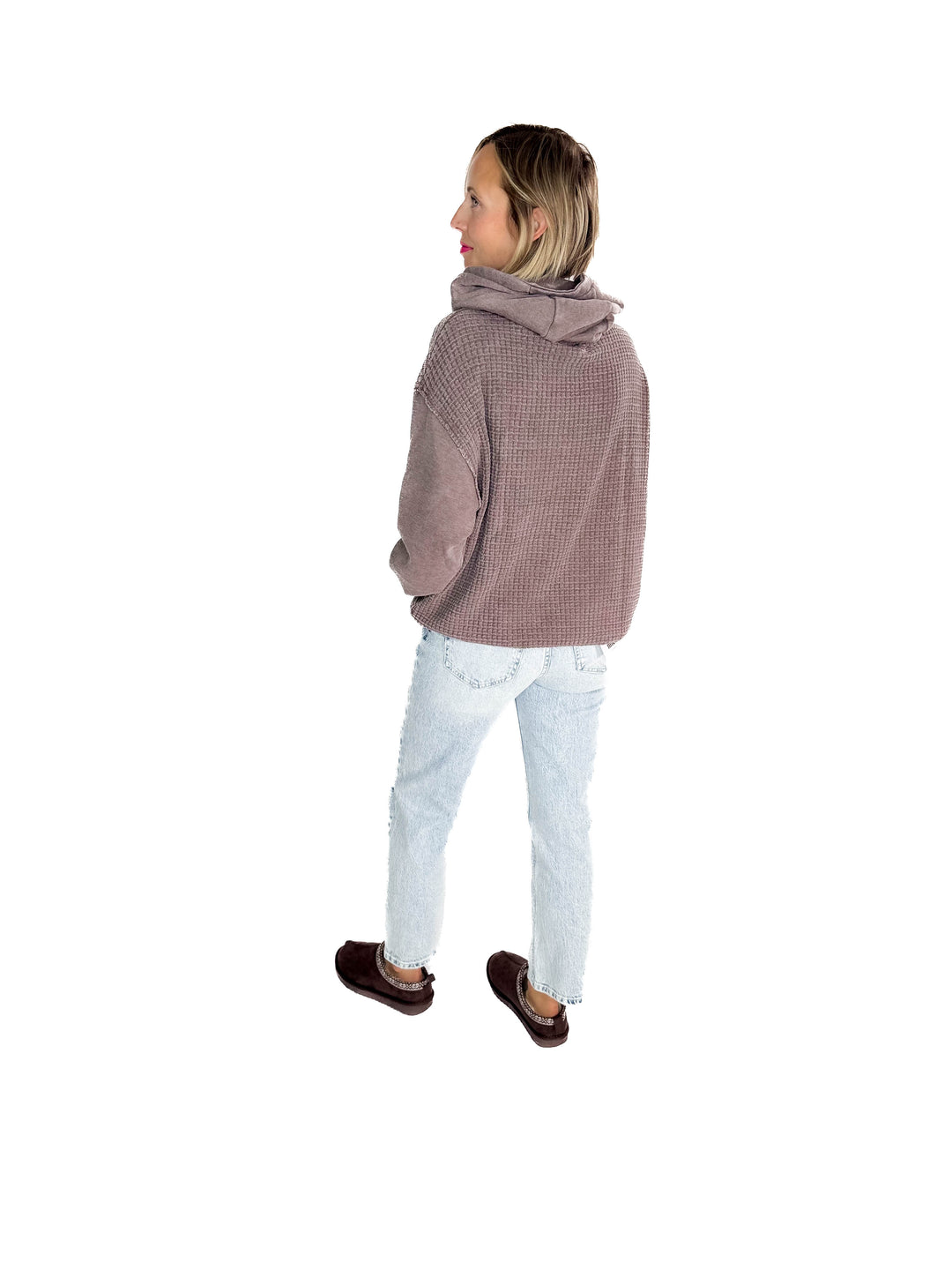 MONO B Chestnut Waffle Hoodie- ESPRESSO