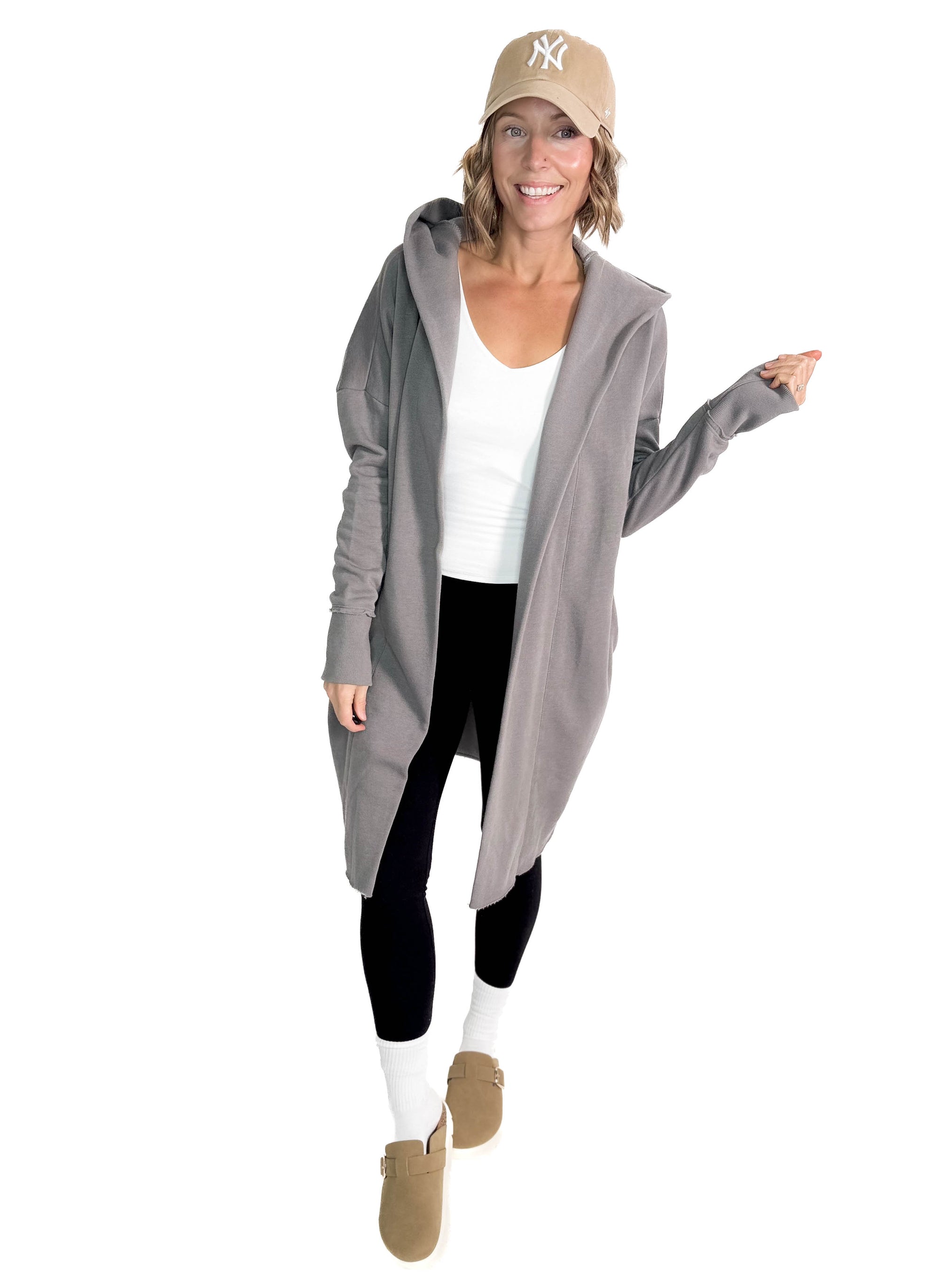 MONO B Whistler Longline Hoodie Cardigan- NEW PEWTER