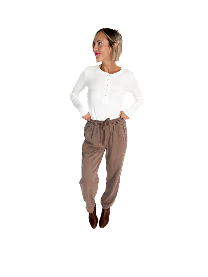 Carolyn Ultra Soft Classic Ribbed Long sleeve Henley- OFF WHITE