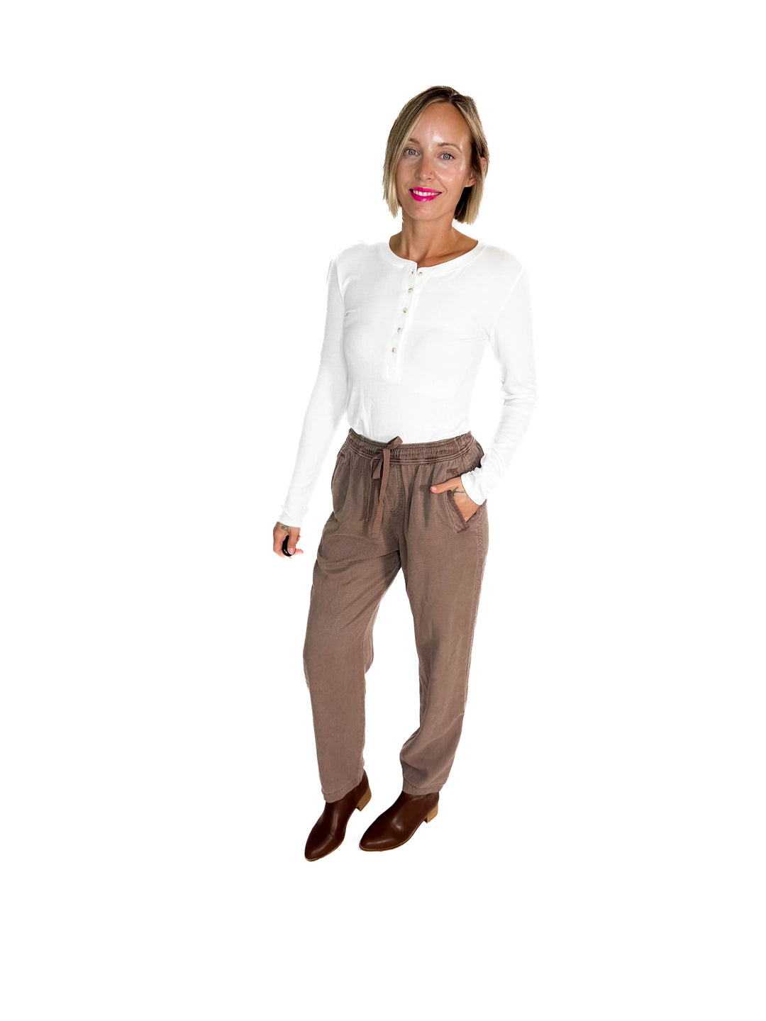 Verta Tencel Blend Tapered Pants- COCOA