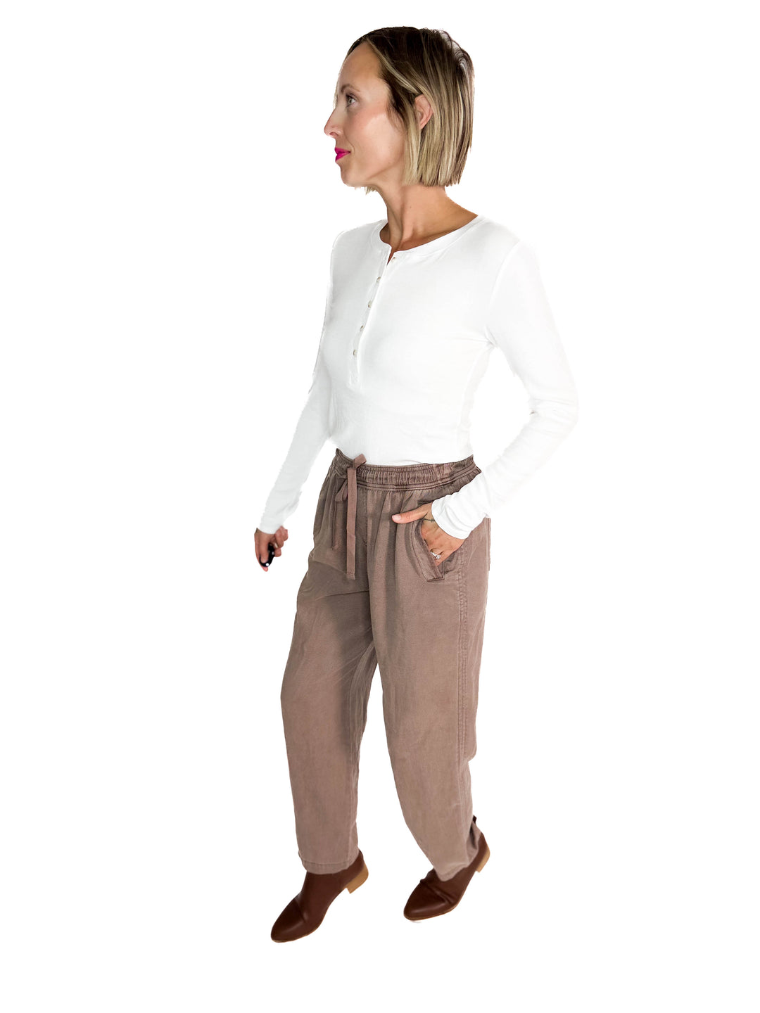 Verta Tencel Blend Tapered Pants- COCOA