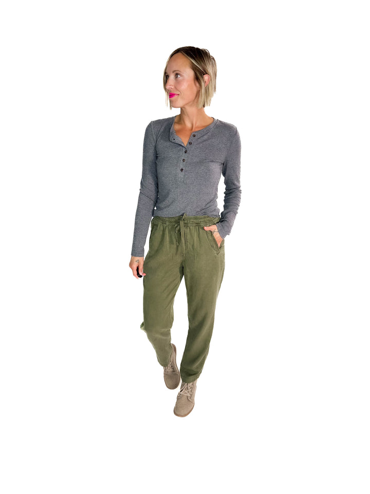 Verta Tencel Blend Tapered Pants- OLIVE