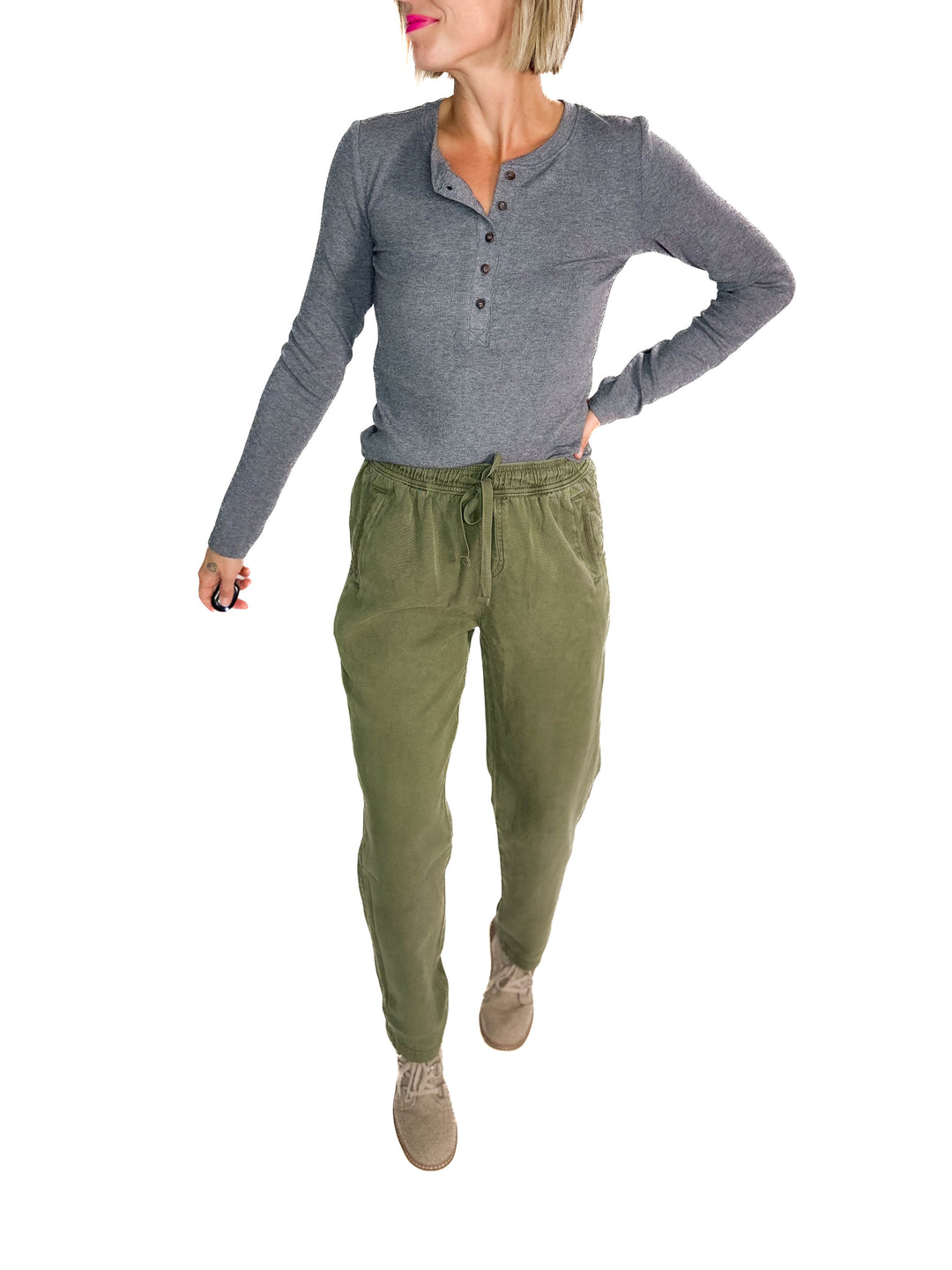 Verta Tencel Blend Tapered Pants- OLIVE