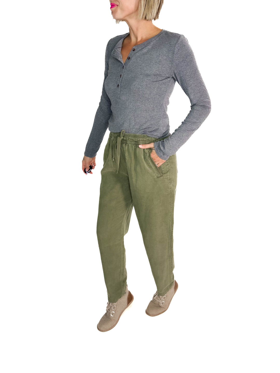 Verta Tencel Blend Tapered Pants- OLIVE