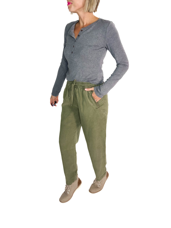 Verta Tencel Blend Tapered Pants- OLIVE