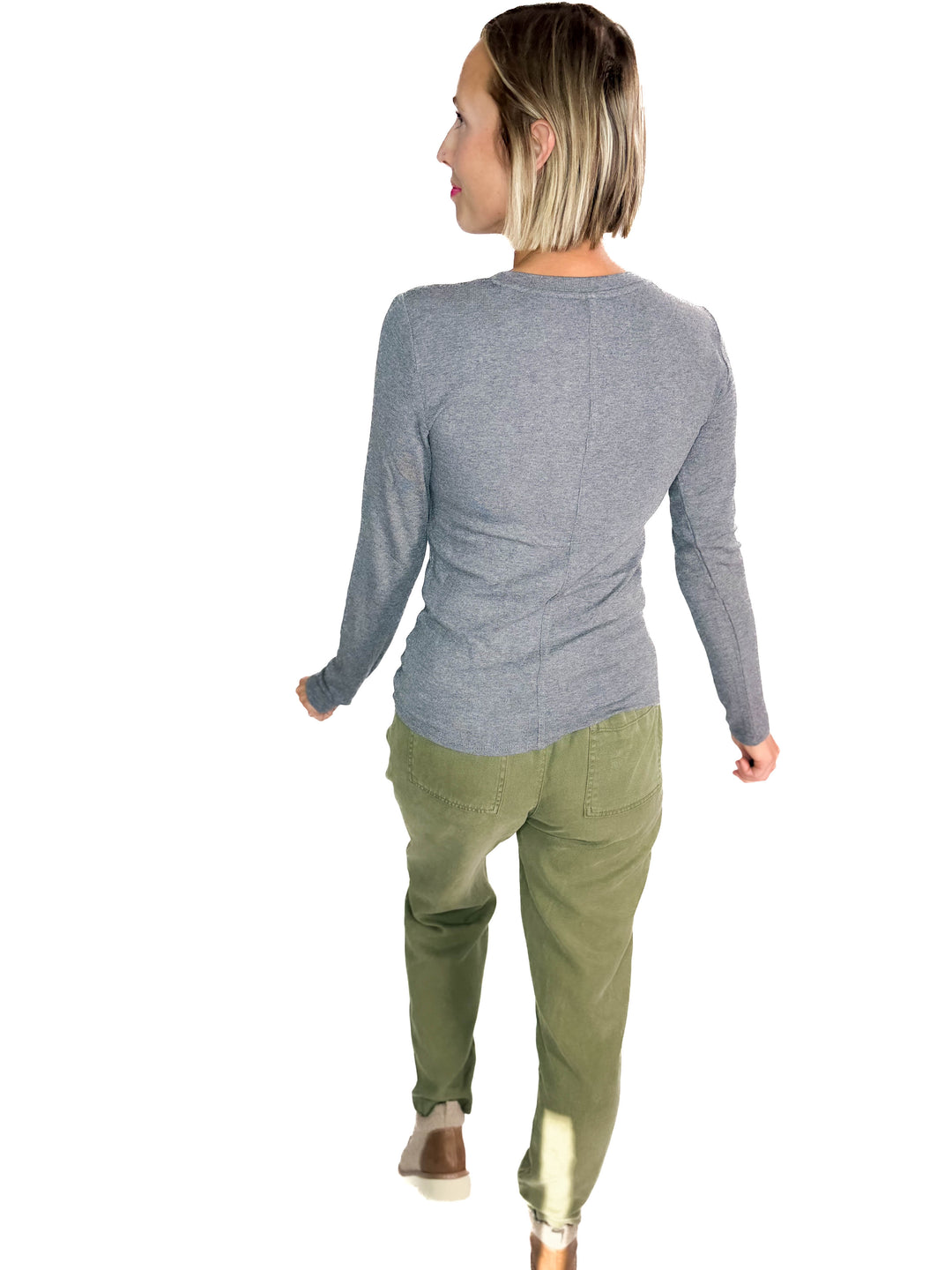 Carolyn Ultra Soft Classic Ribbed Long sleeve Henley- HEATHER GREY