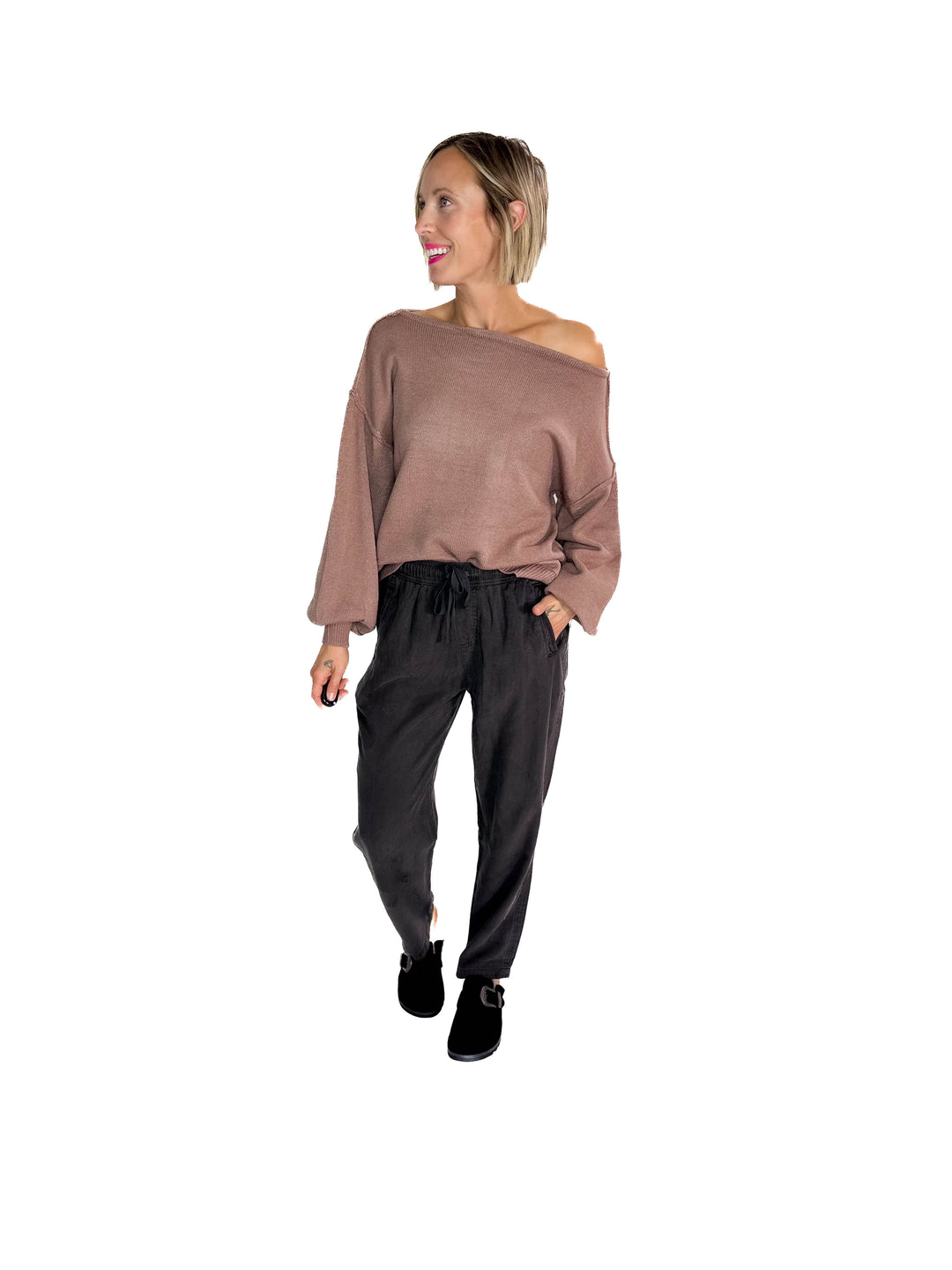 Seattle Boat Neck Sweater- MELANGE BROWN