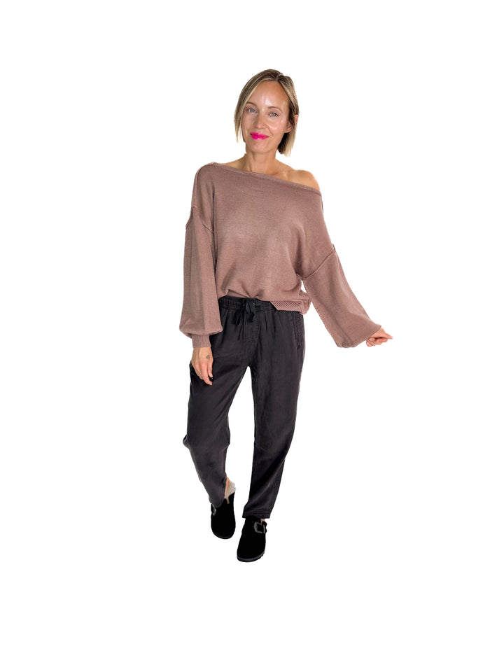 Seattle Boat Neck Sweater- MELANGE BROWN