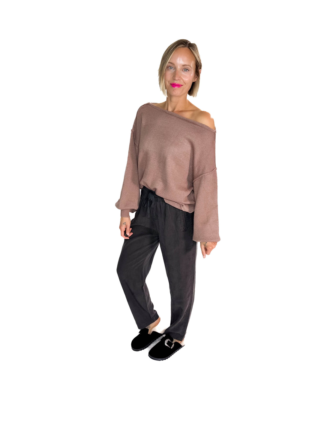 Seattle Boat Neck Sweater- MELANGE BROWN