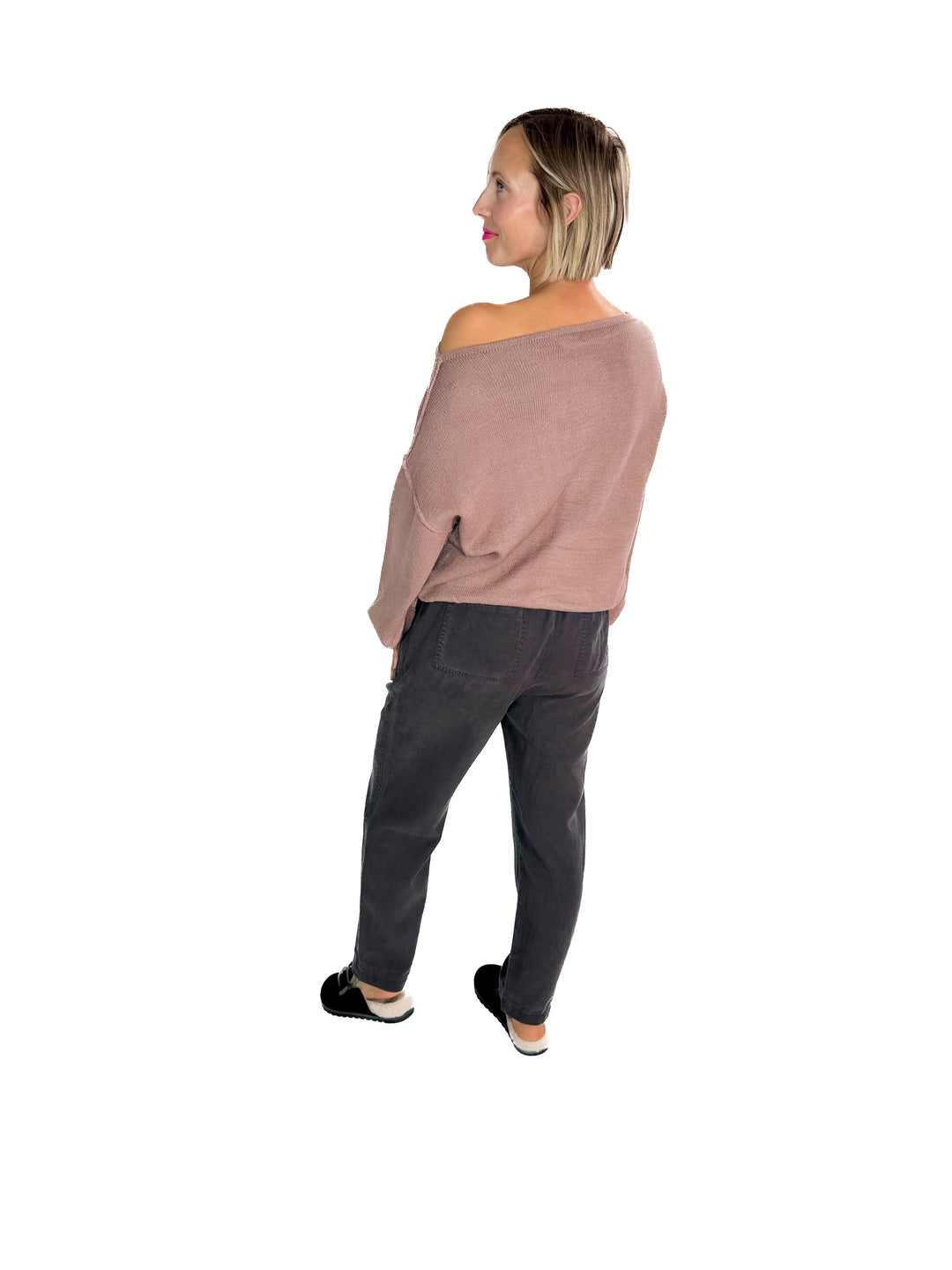 Seattle Boat Neck Sweater- MELANGE BROWN