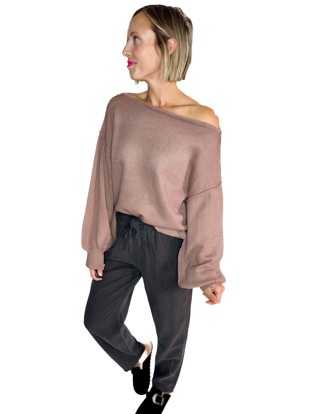 Seattle Boat Neck Sweater- MELANGE BROWN
