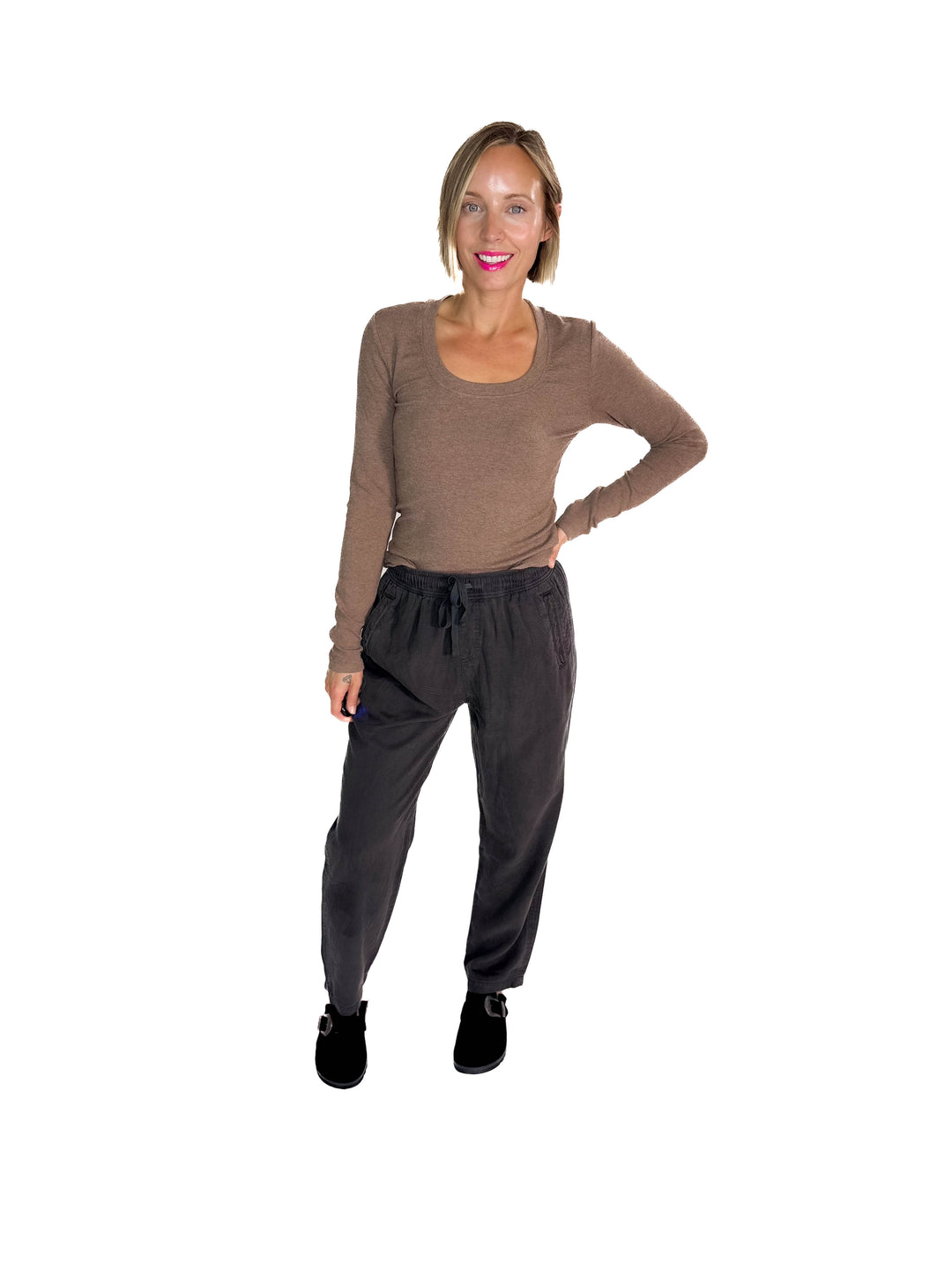 Verta Tencel Blend Tapered Pants- DARK CHARCOAL