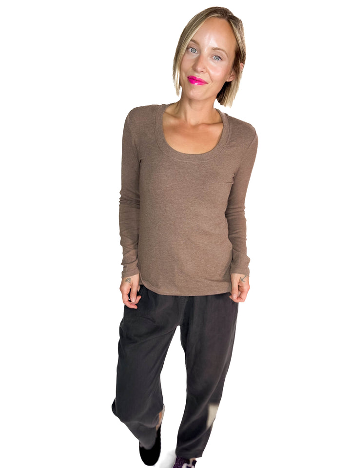 Bella Ultra Soft Classic Ribbed Scoop Neck- NUTELLA