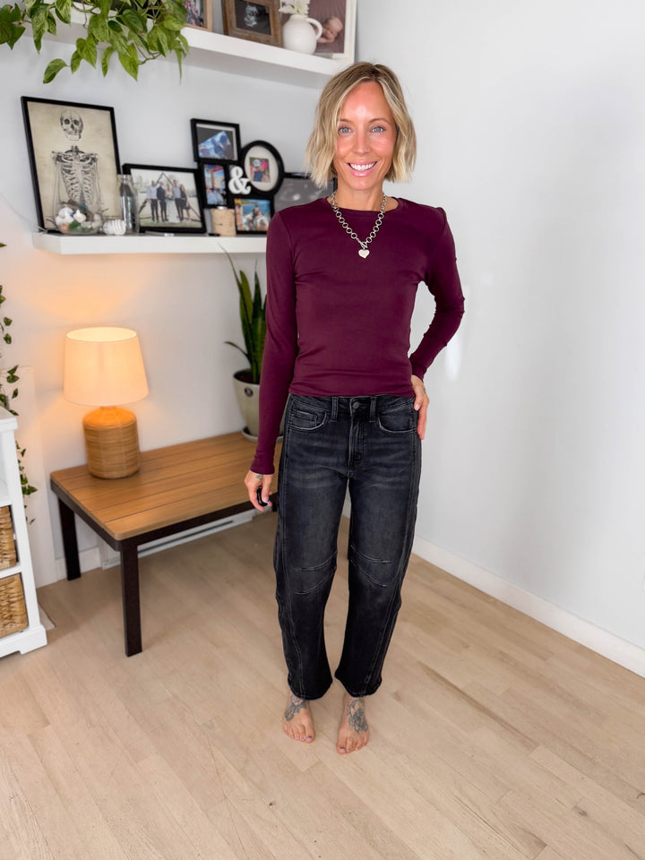 Flying Monkey Pamela High Rise Barrel Jean- WASHED BLACK