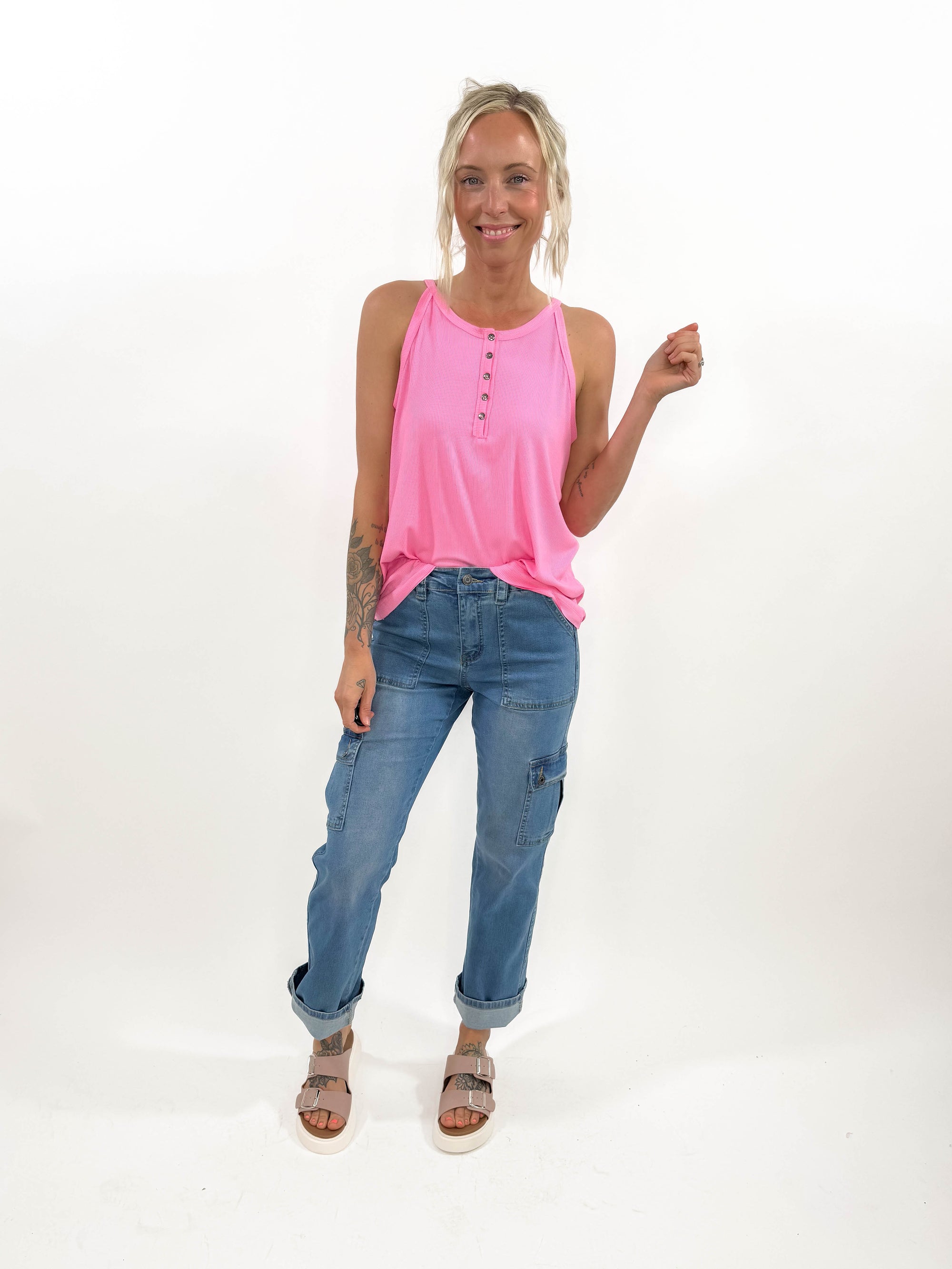 Livin' Easy Halter Top- CANDY PINK