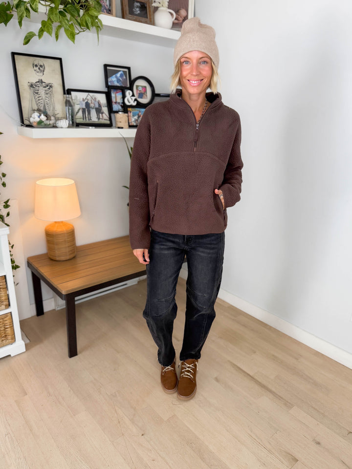 Woodland 1/2 Zip Fleece Pullover- ESPRESSO