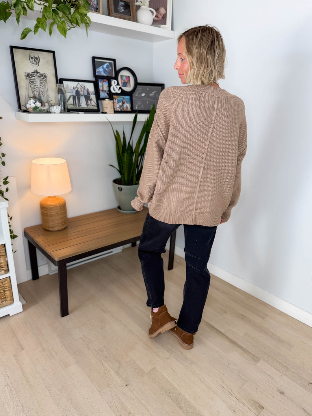 Annabeth Button Down Cardigan- DARK TAUPE