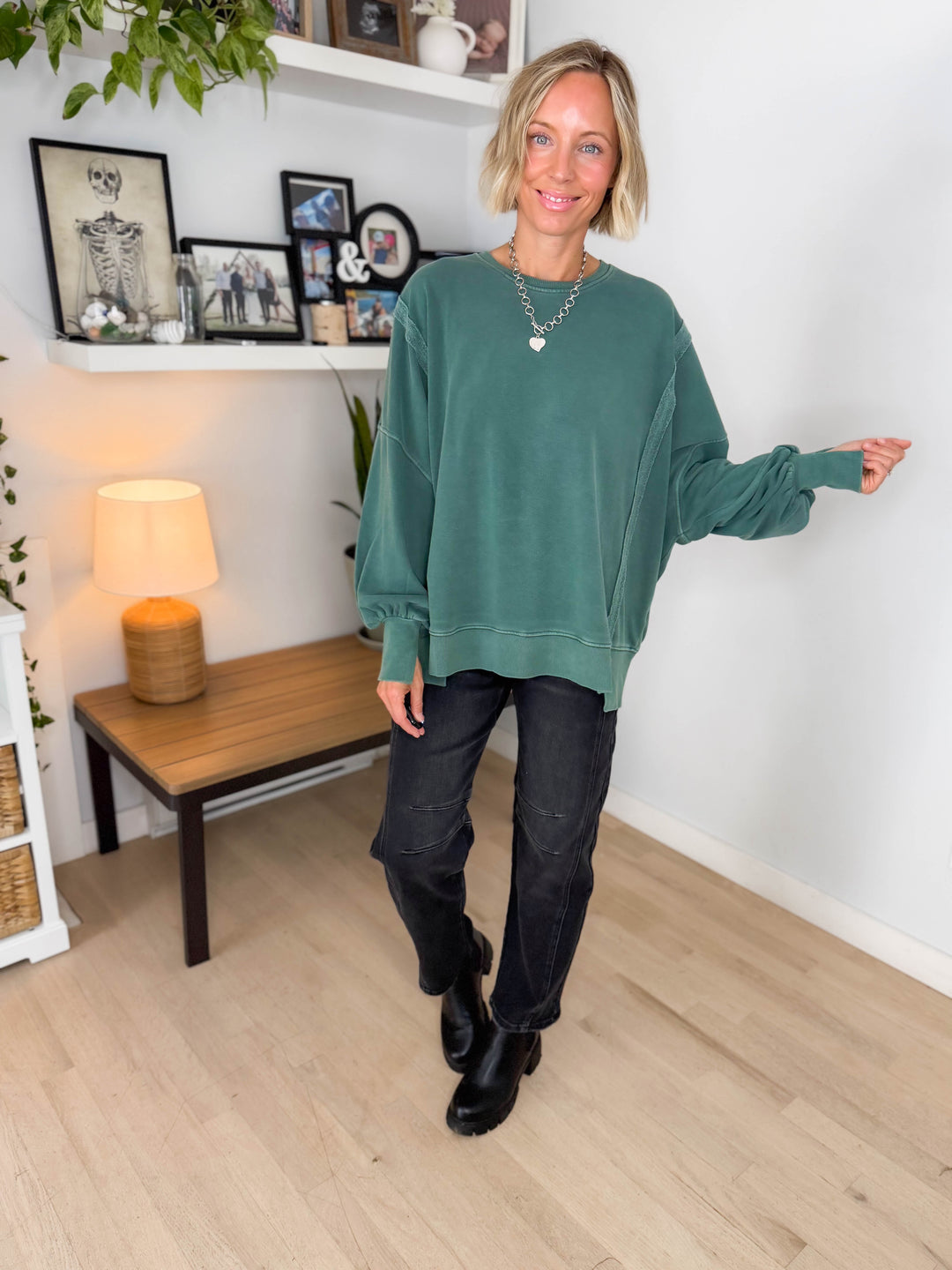 Haven Exposed Seam Pullover- DARK GREEN