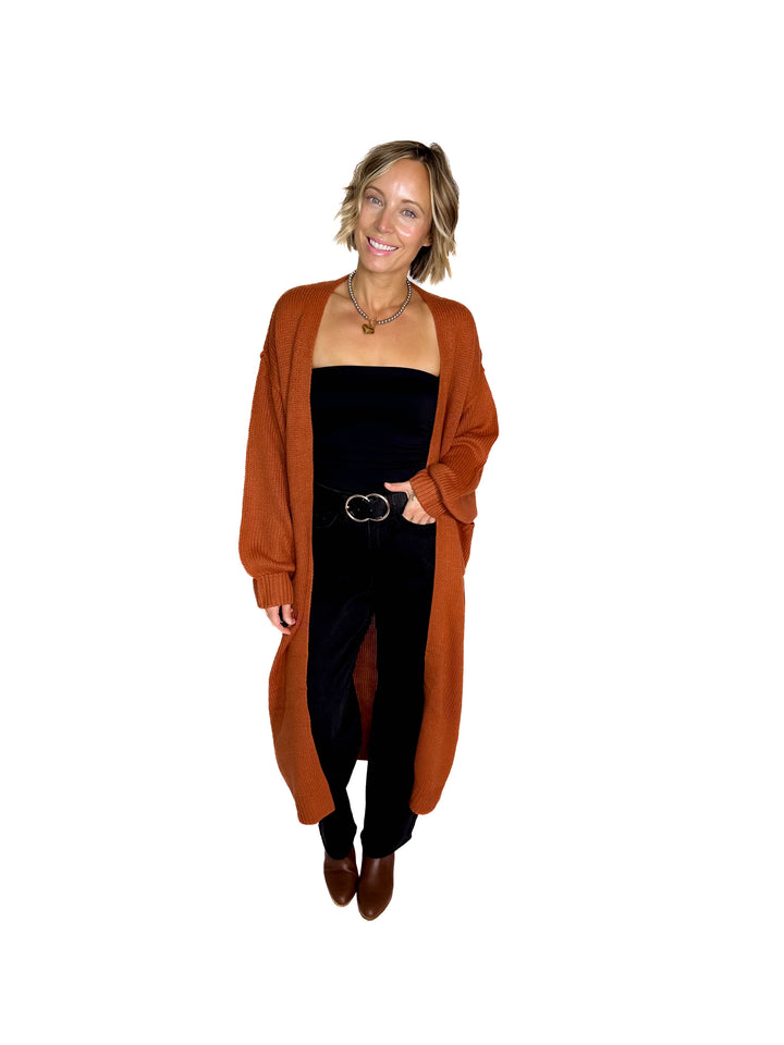 Sanderson Long Knit Duster Cardigan- RUST