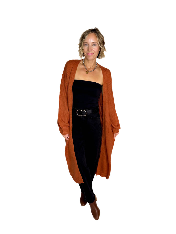 Sanderson Long Knit Duster Cardigan- RUST