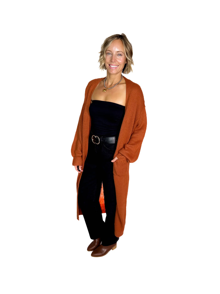 Sanderson Long Knit Duster Cardigan- RUST