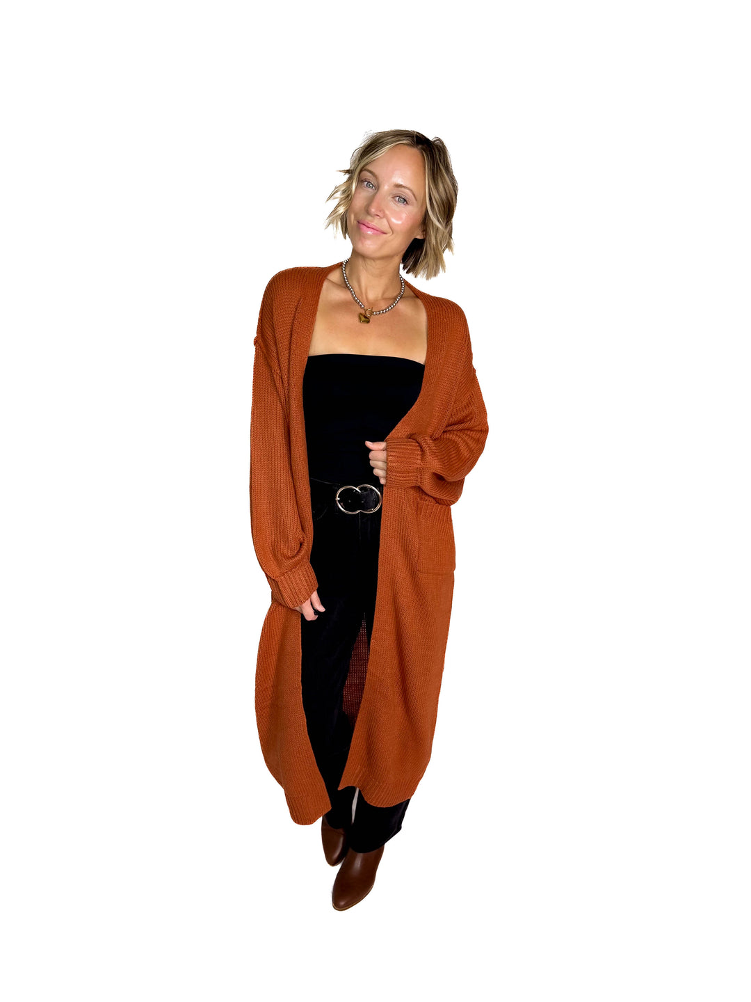 Sanderson Long Knit Duster Cardigan- RUST