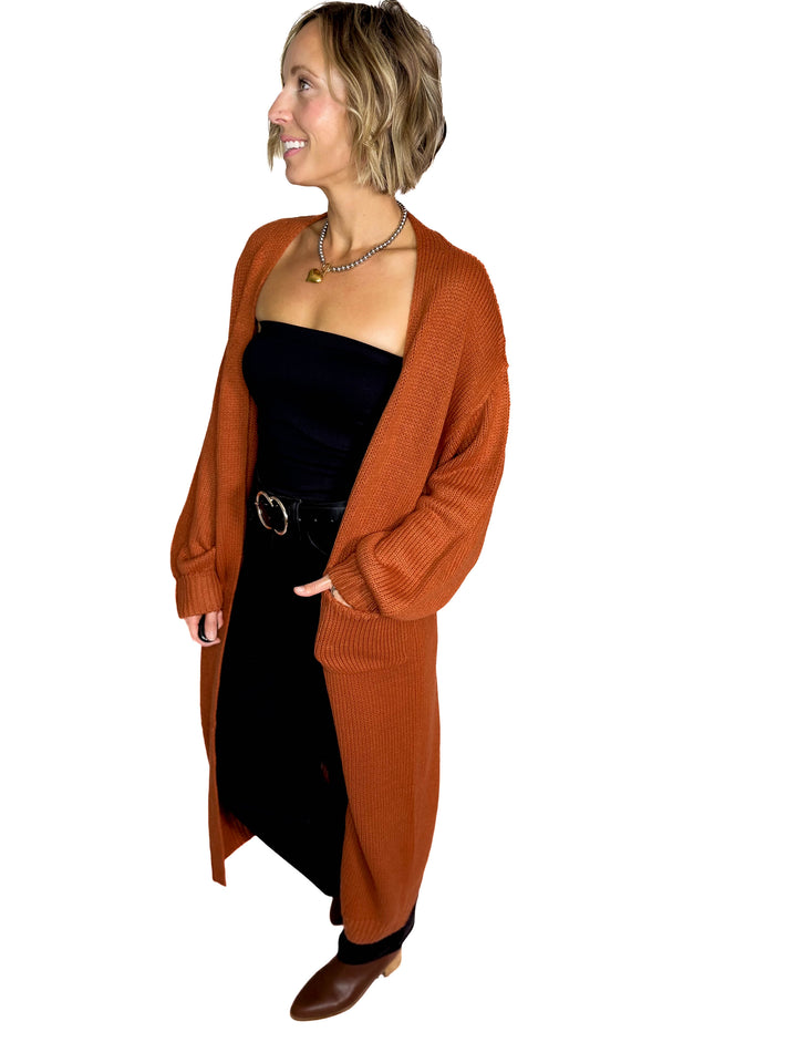 Sanderson Long Knit Duster Cardigan- RUST