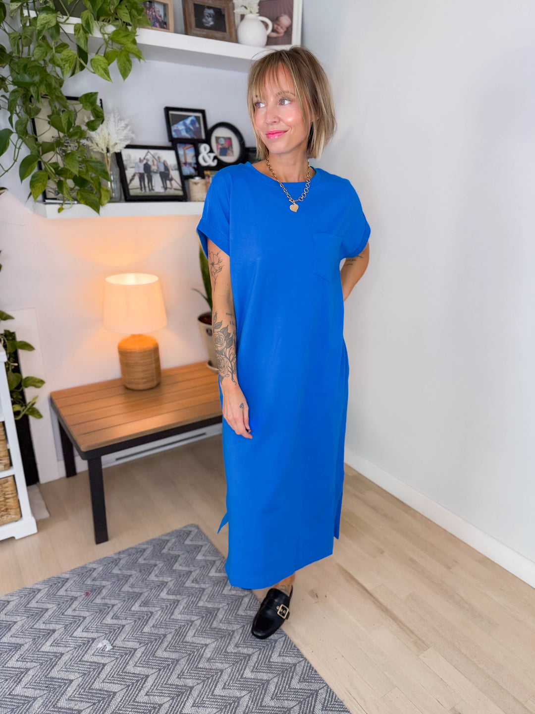 Yara Stretch Cotton Midi Dress- OCEAN BLUE