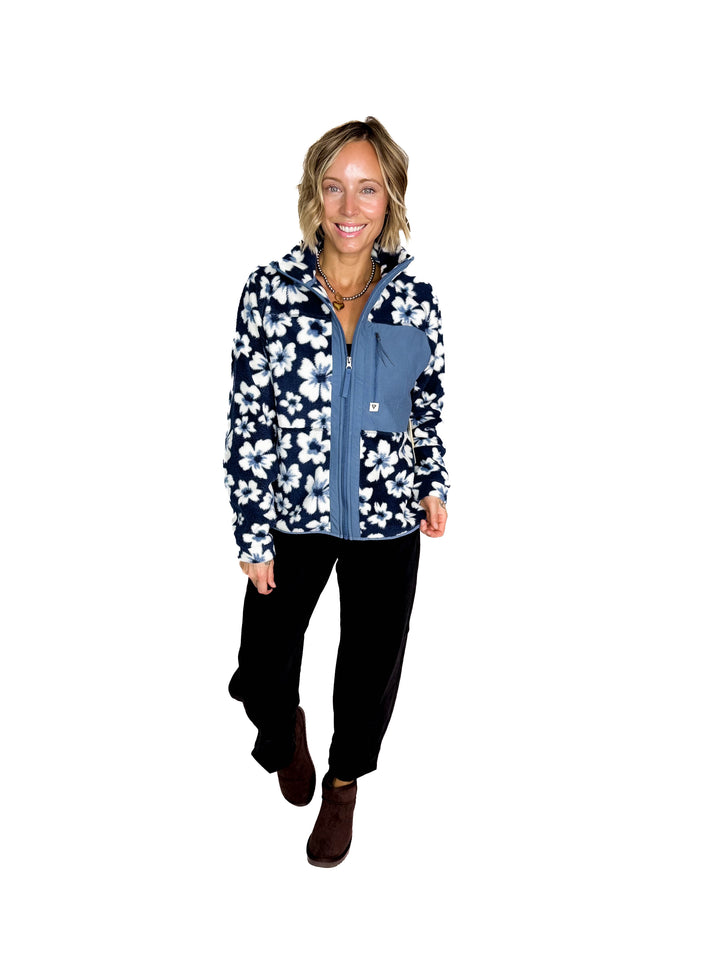 Dawn Full Zip Fleece Jacket- INDIGO FLORAL