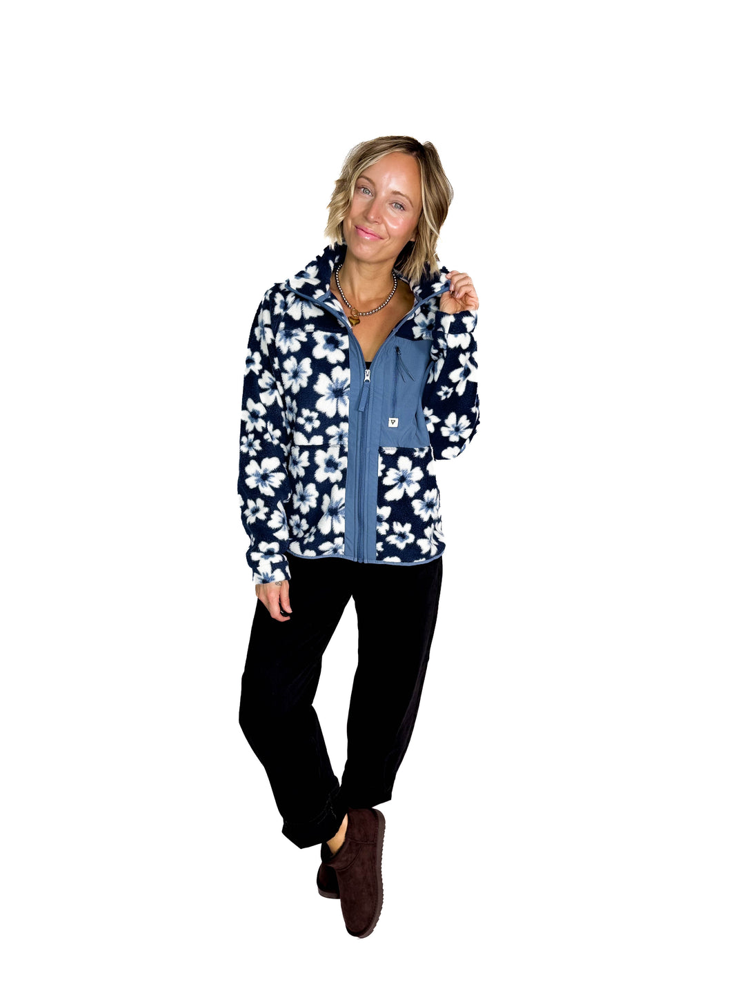 Dawn Full Zip Fleece Jacket- INDIGO FLORAL